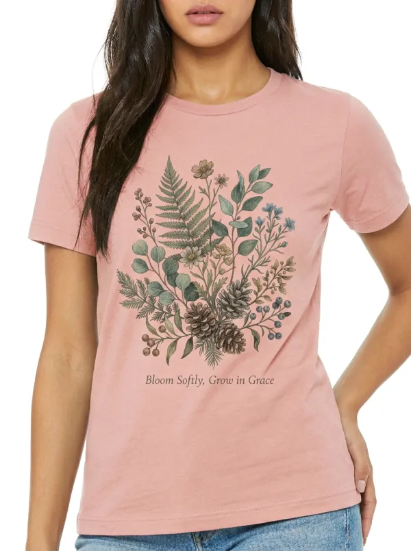 Women's Botanical Pinecone Fern Floral Printed T-shirt