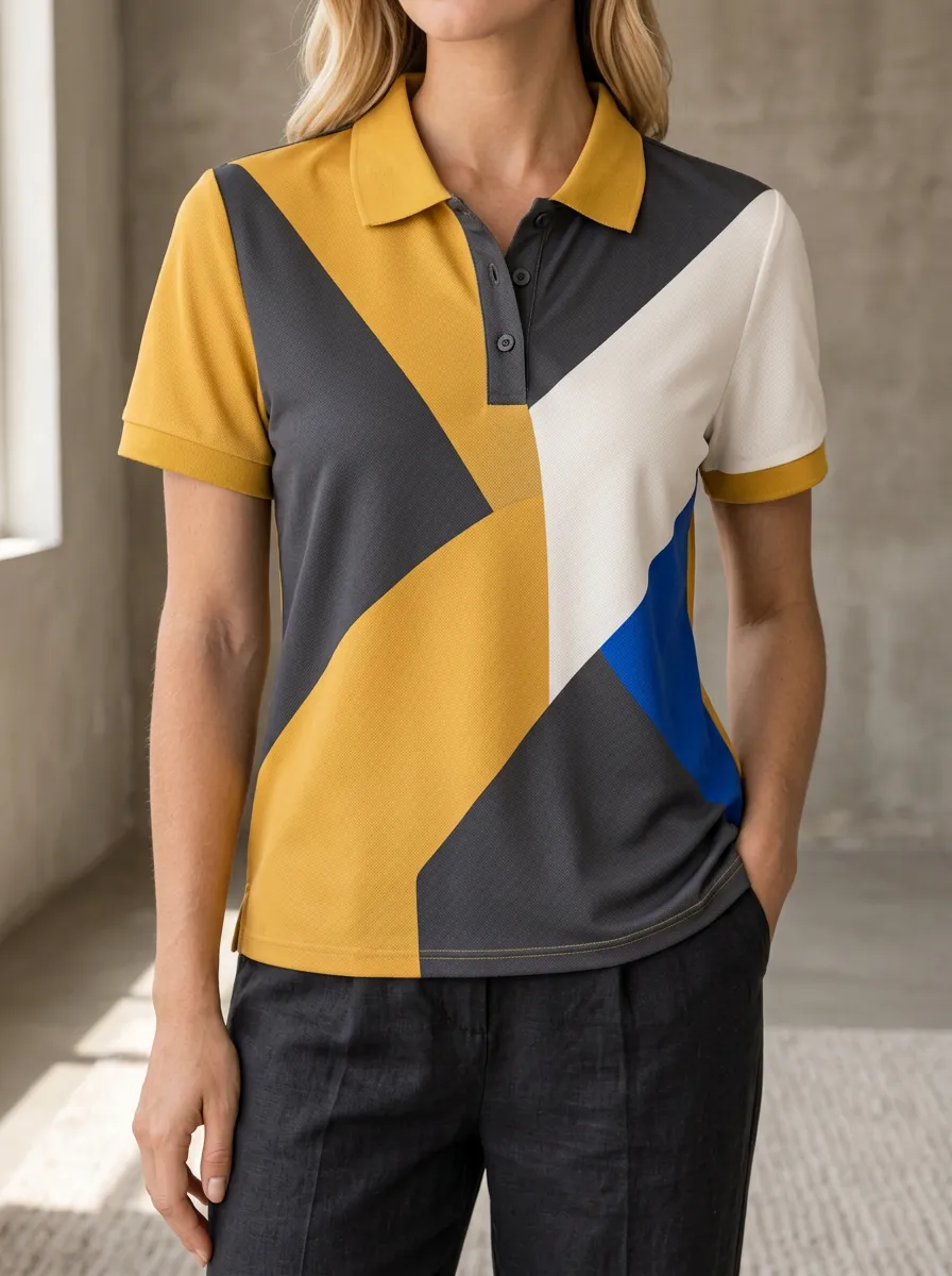 Women's Modern Geometric Colorblock Polo Shirt