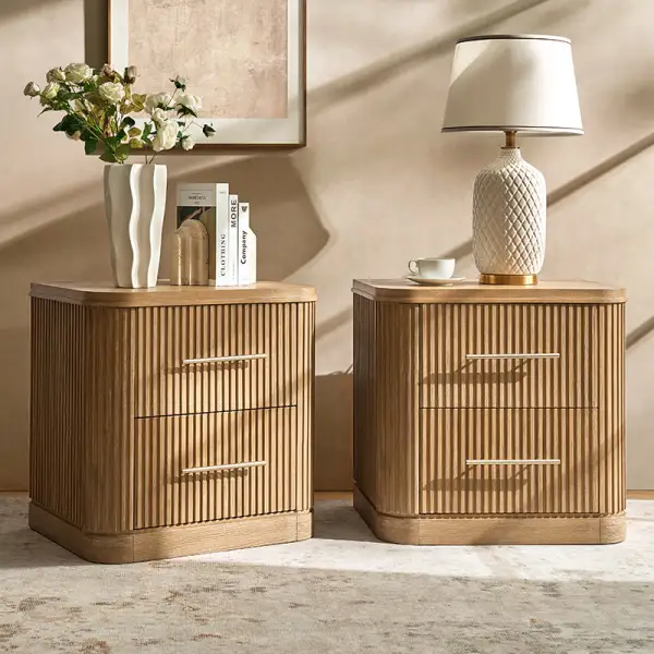 Fluted Wood Bedside Nightstand