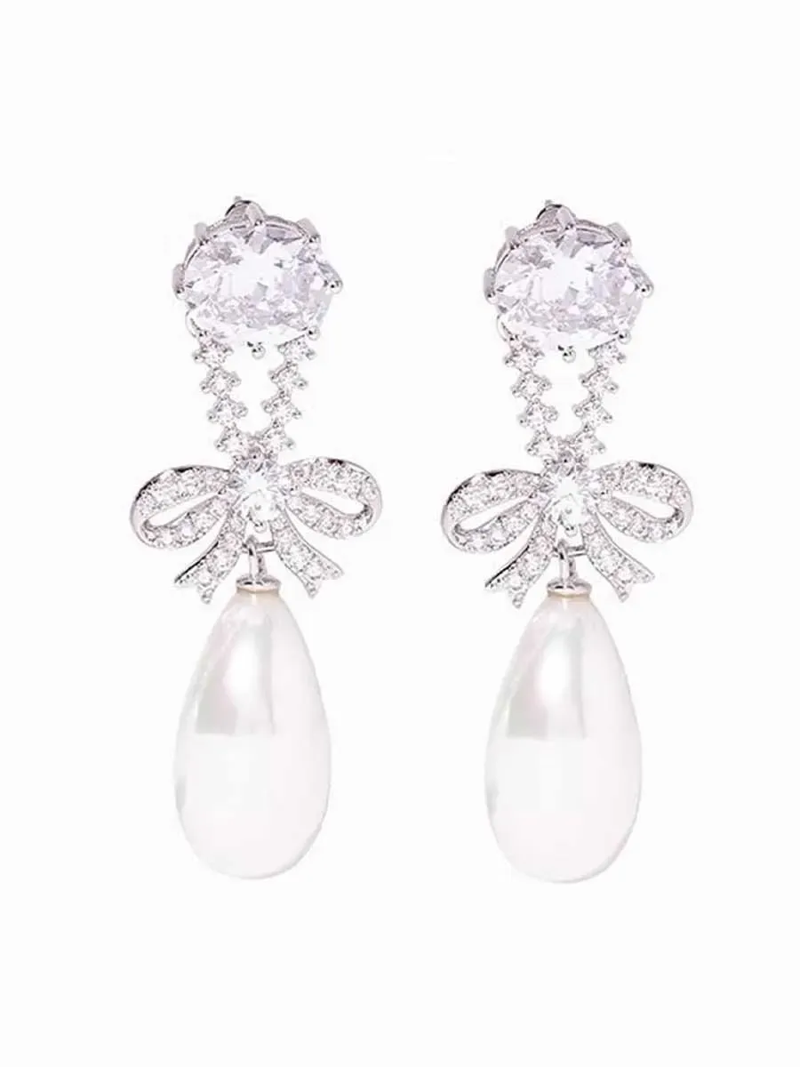 Arabelle Bow Drop Pearl Earrings