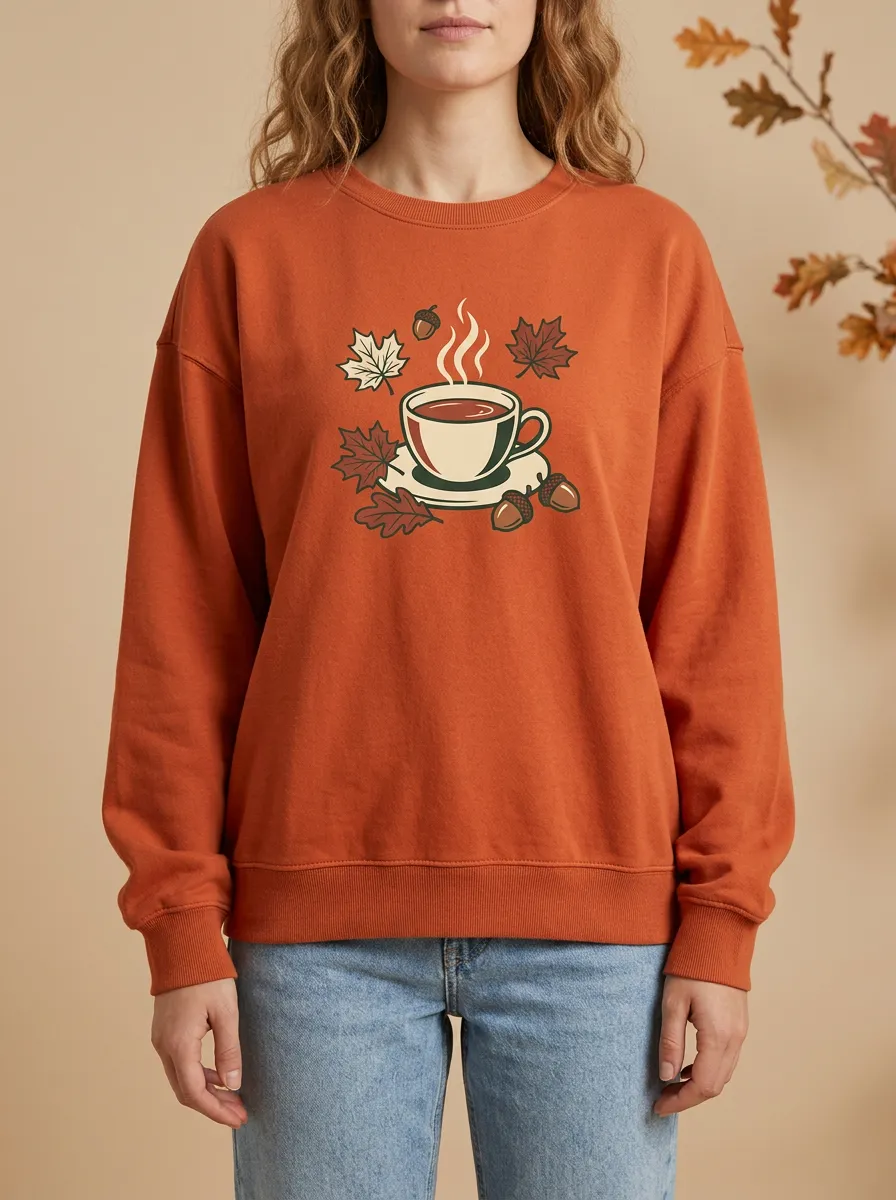 Structured Maple-Leaf Printed Acorn Graphic Sweatshirt