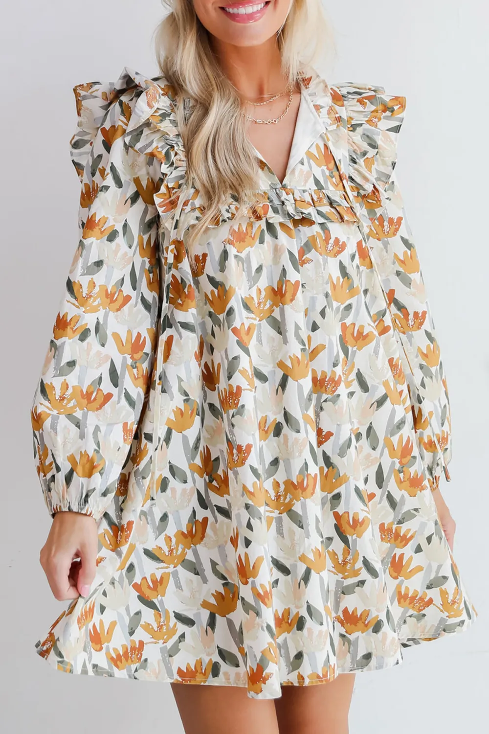 Cream Floral Mini Dress