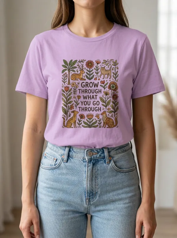 Botanical Animal Quote Grow Through What You Go Through T-Shirt