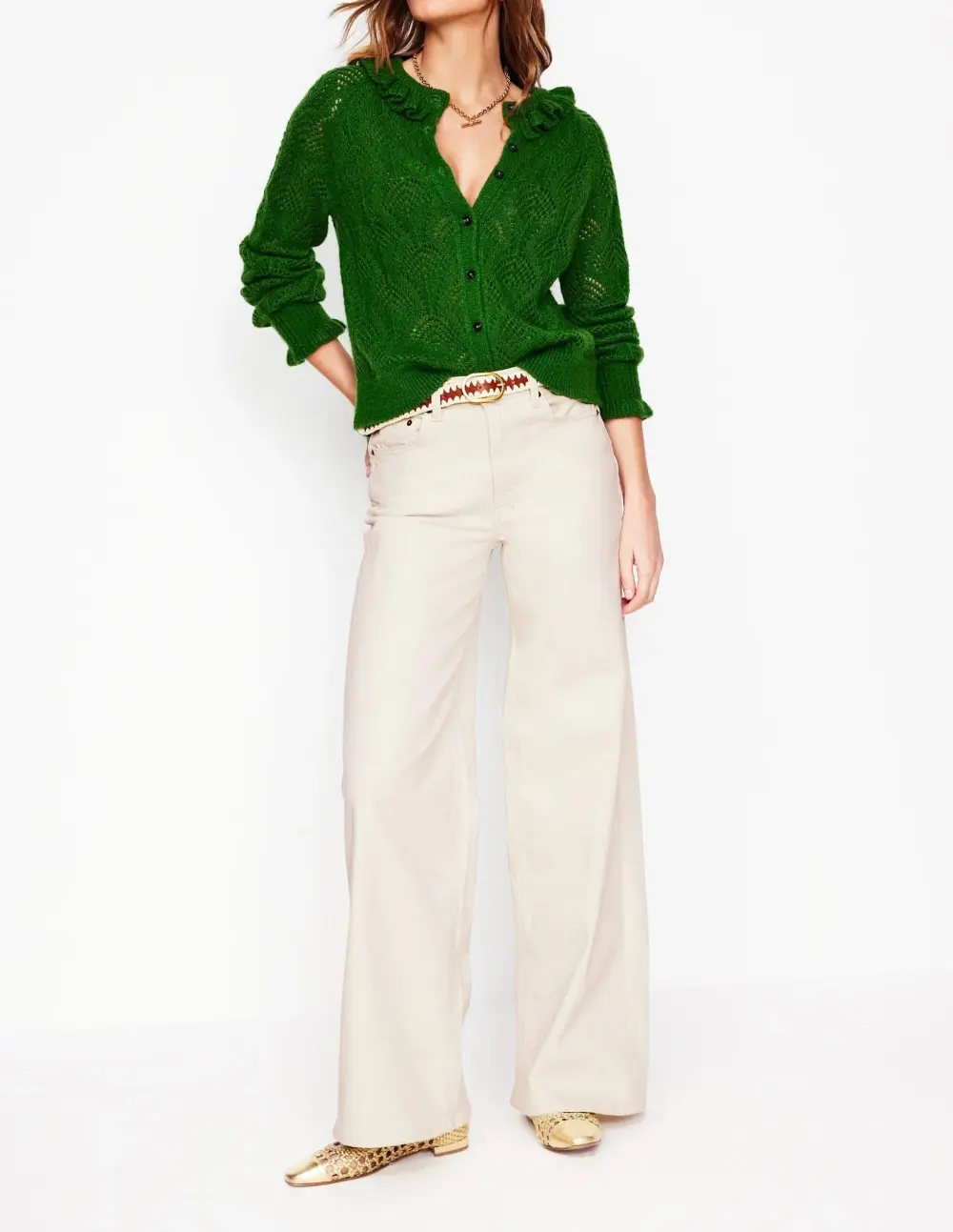 Ecru High - Rise Wide - Leg Jeans