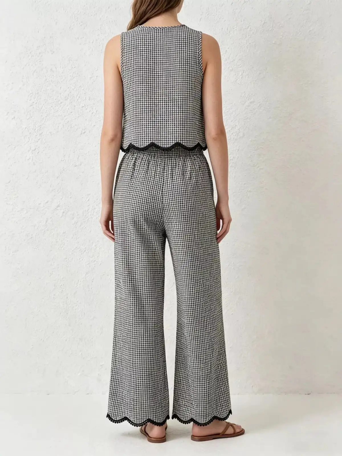 Scalloped-Trim Pants Matching Set