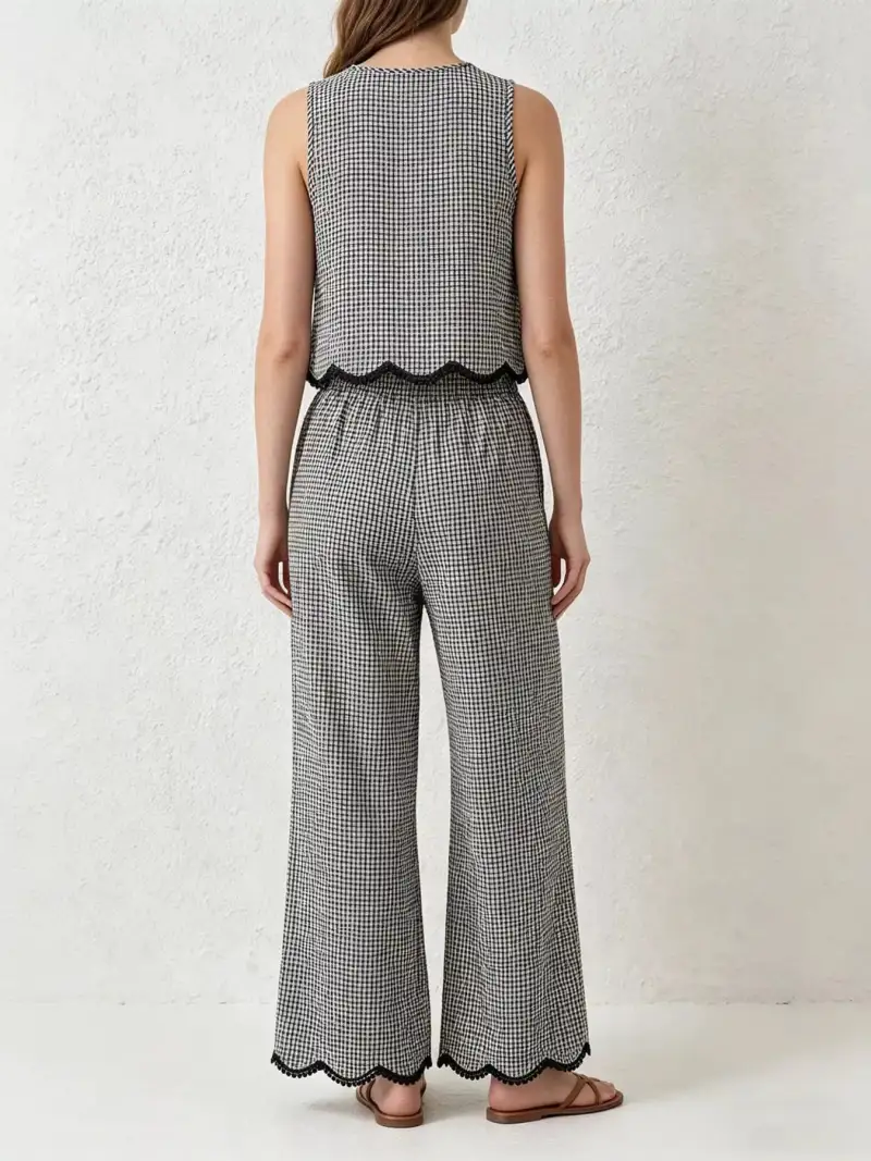 Scalloped-Trim Pants Matching Set