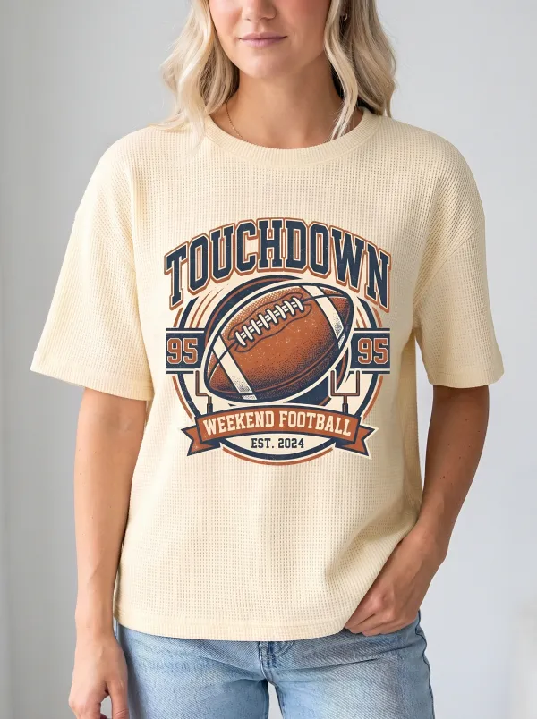 Women's American Football Lover Touchdown Vintage Printed T-Shirt