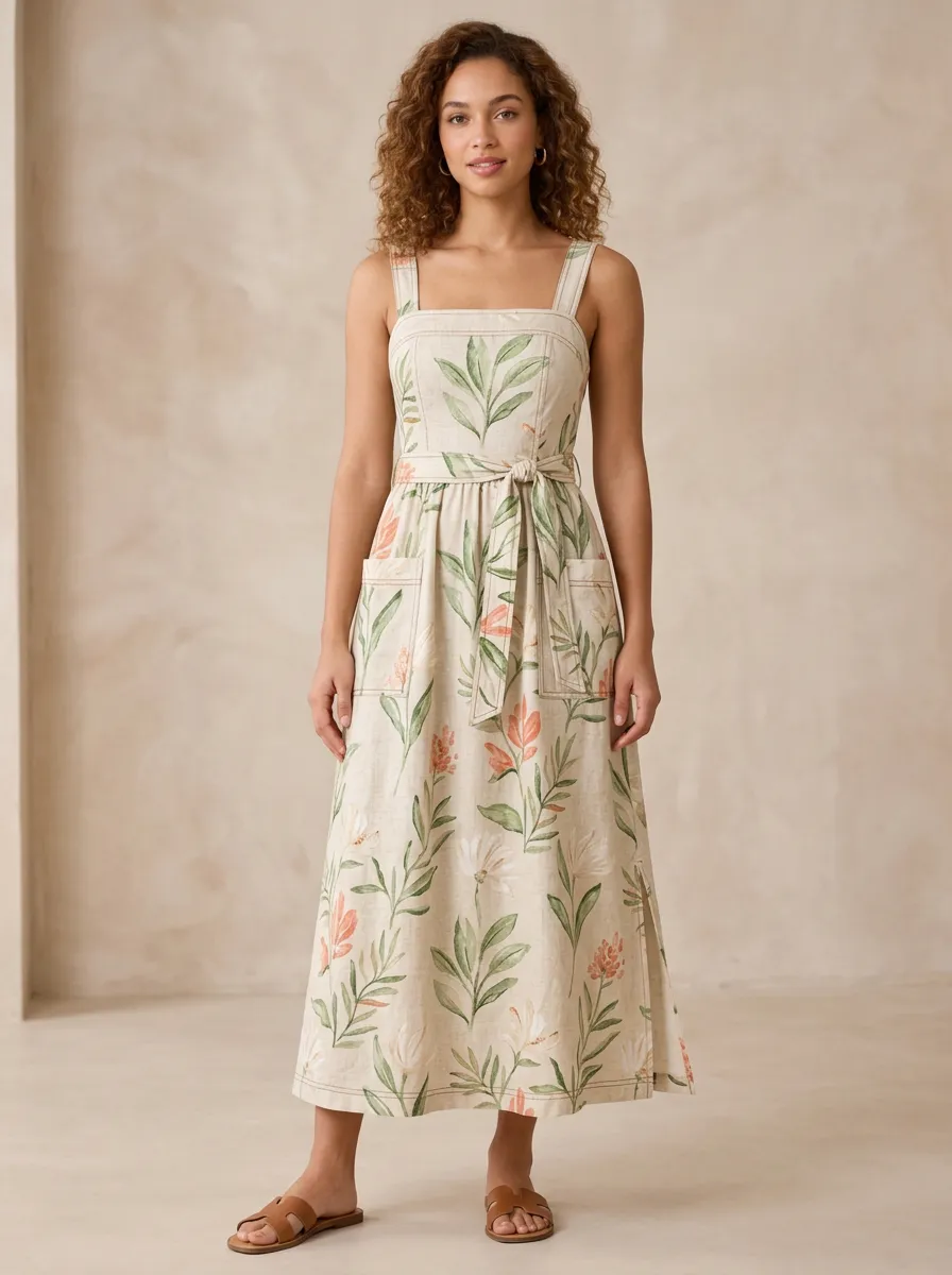 Women's Botanical Nature Lover Floral Printed Midi Dress
