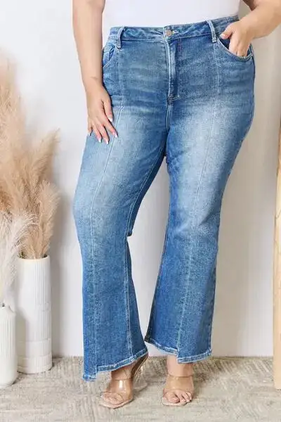 High Rise Ankle Flared Detail Denim Jeans