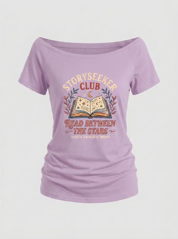 Book Lover Storyseeker Celestial Off-Shoulder Top