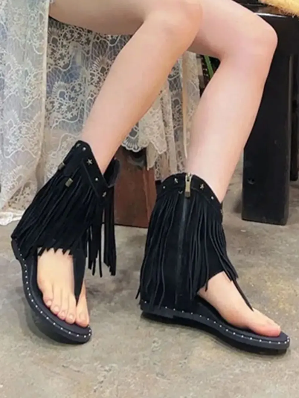 Ximena Studded Tassel Peep-Toe Booties