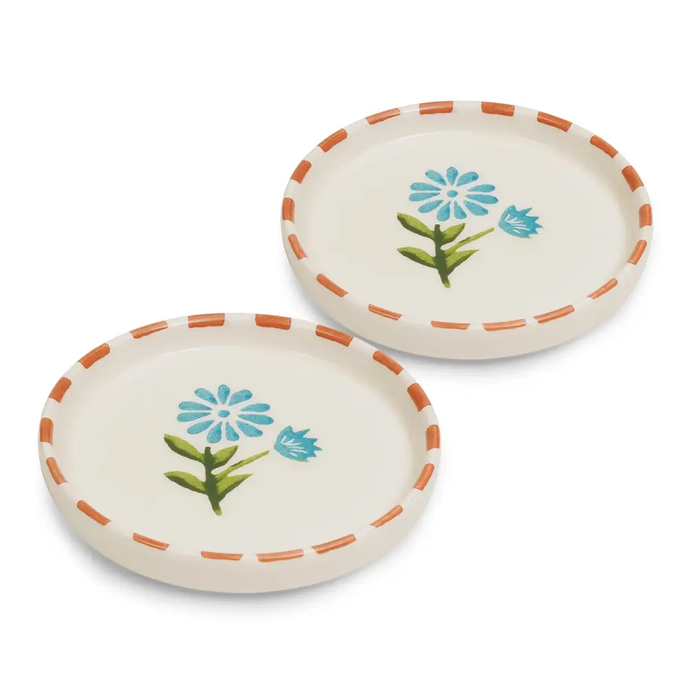 Orange Blue Painted Coaster Pair