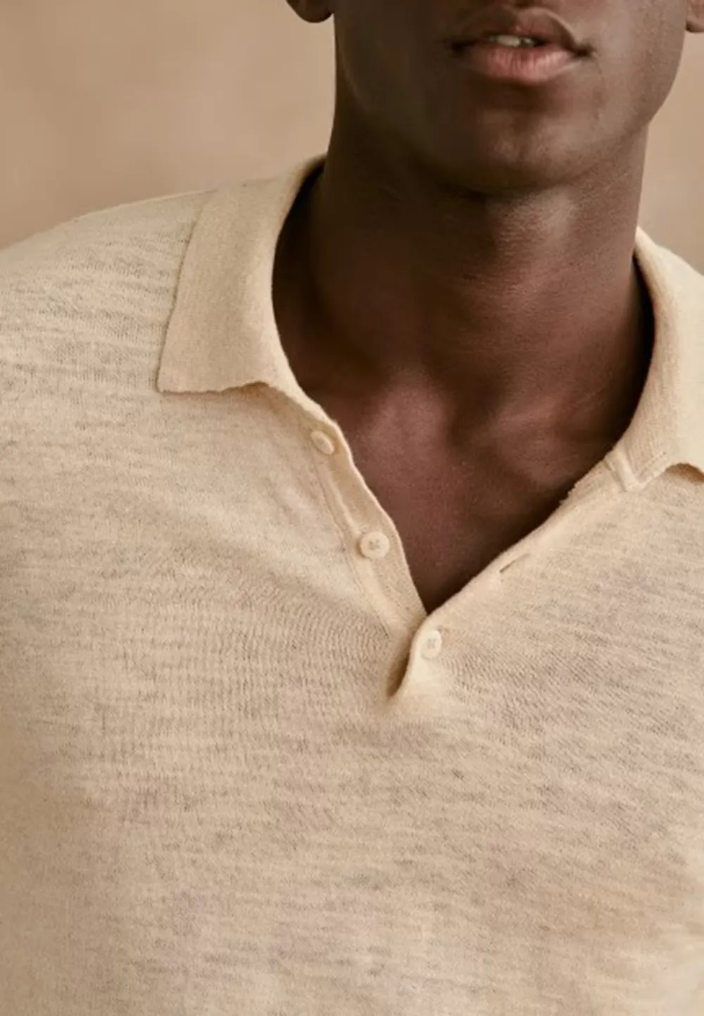 Beige Polo Collar Knit Pullover Sweater