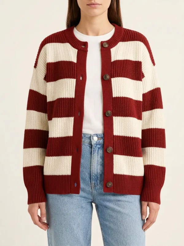 Casual Rugby Striped Knit Cardigan