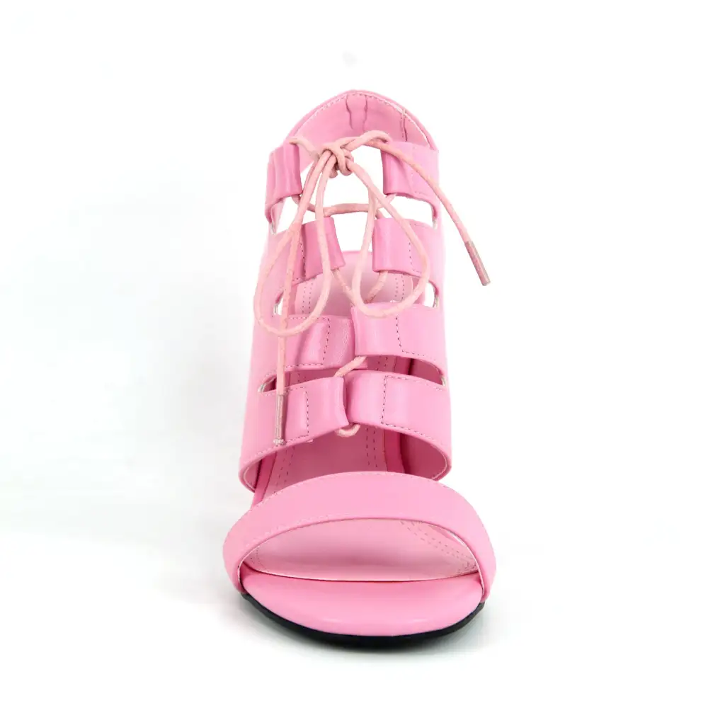 Round Toe Lace Up Chunky Heel Slingback Sandals
