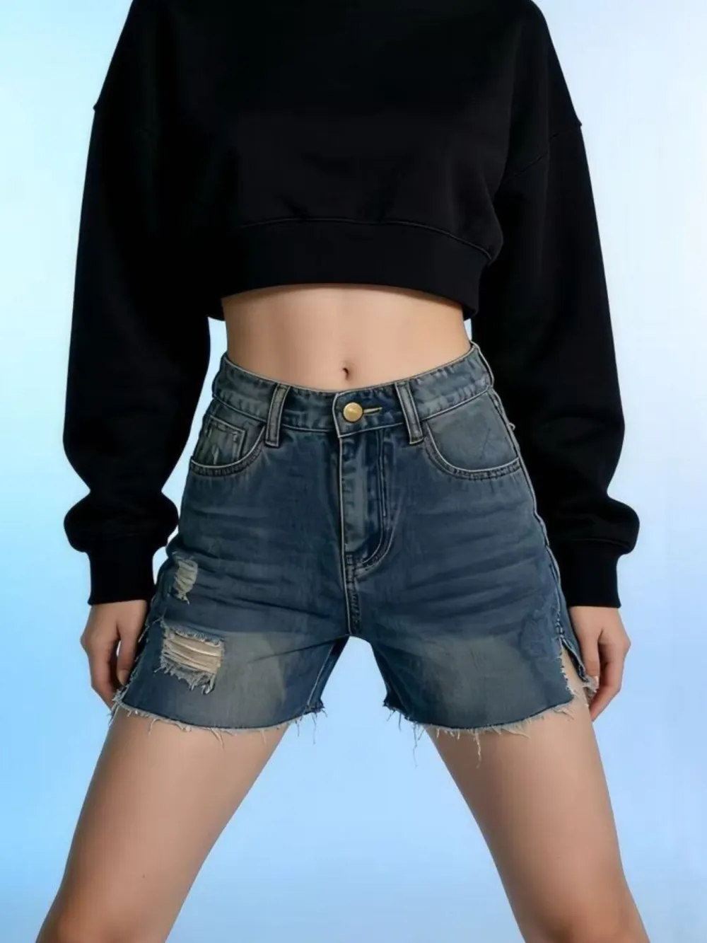 Distressed Hem Shorts