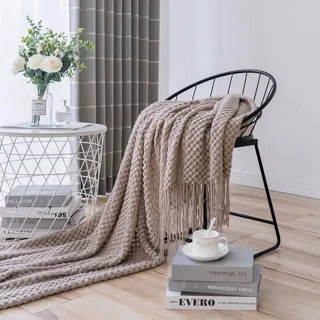 Textured Waffle Knit Throw Blanket