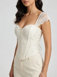 Gothic Floral Lace-Trim Women's Corset Top
