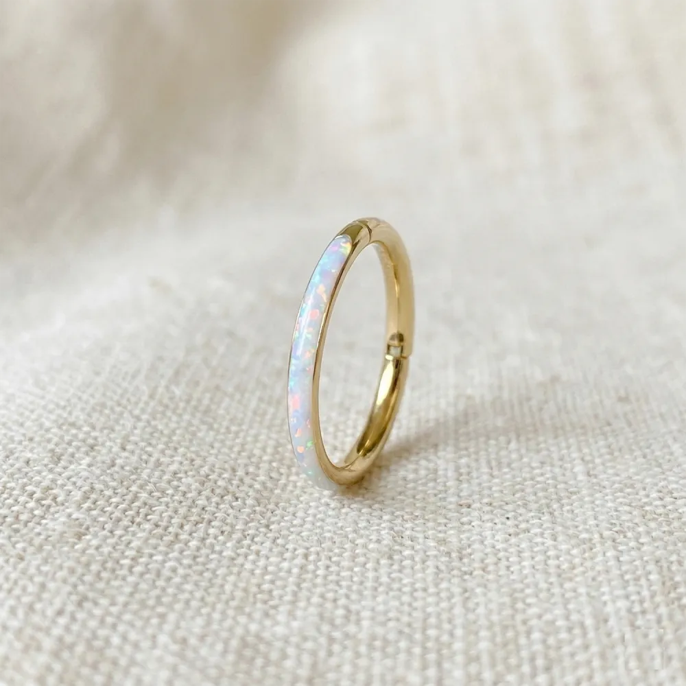 Surgical-Steel Opal Hinged Hoop Ring