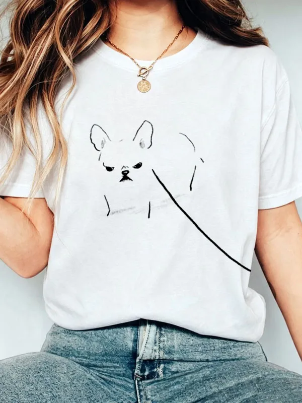 Women's Simple Cute Dog  Lines Designs Print T-shirt