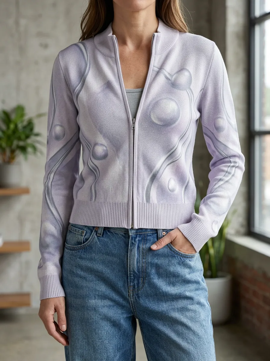 Women's Abstract Bubble Pattern Printed Long Sleeve Casual Layering Cardigan