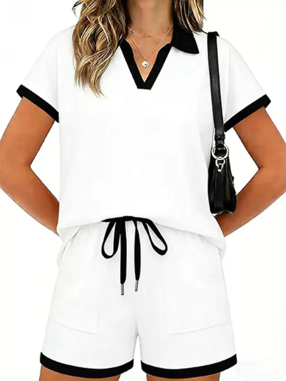 Polo Collar Short Sleeve Top Shorts Set