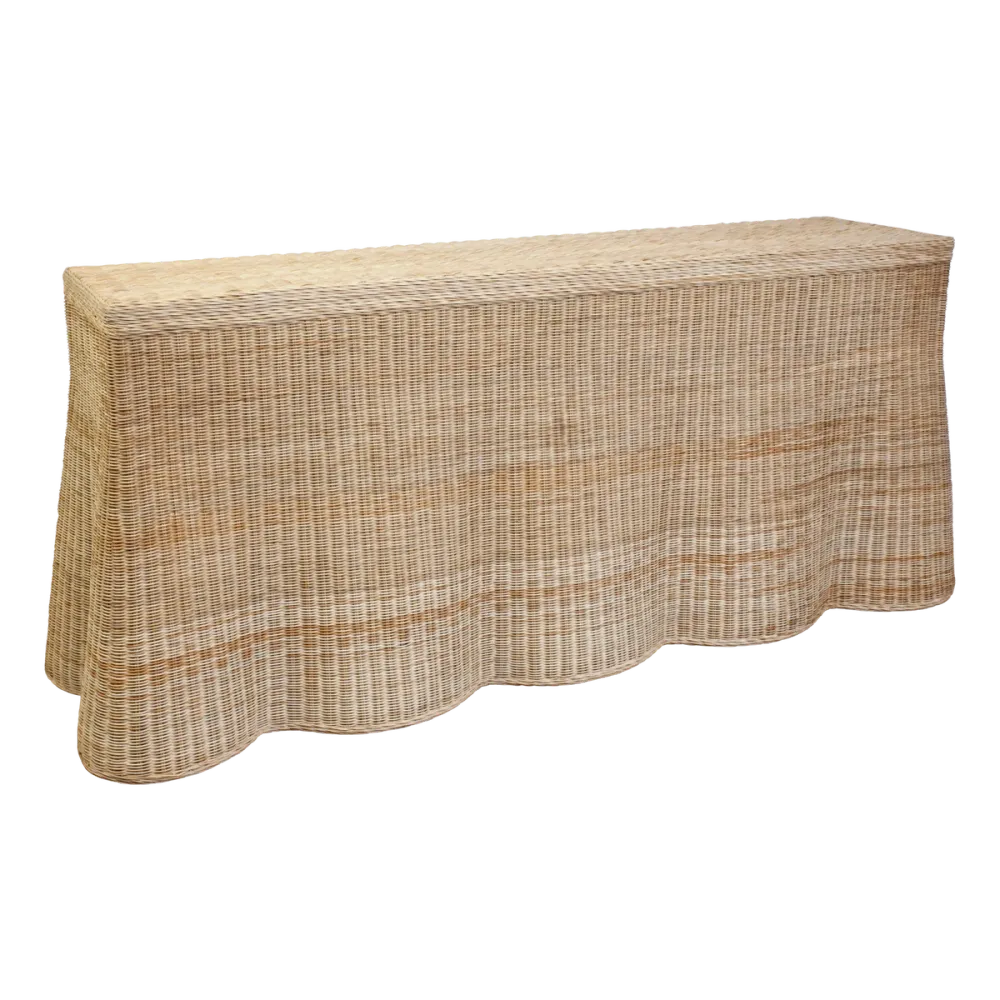 Refined Rattan Scalloped Console Cabinet
