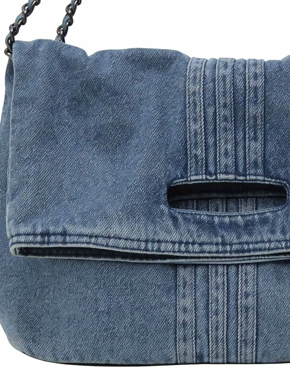 Denim Double Chain Shoulder Tote Bag