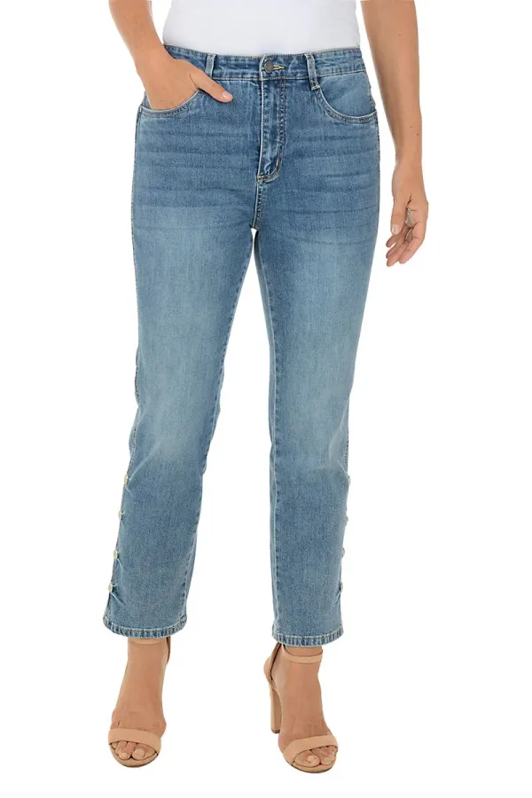 Skinny Lattice Hem Denim Capri Pant