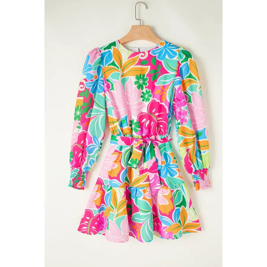 Tie Waist Lantern Sleeve Mini Dress