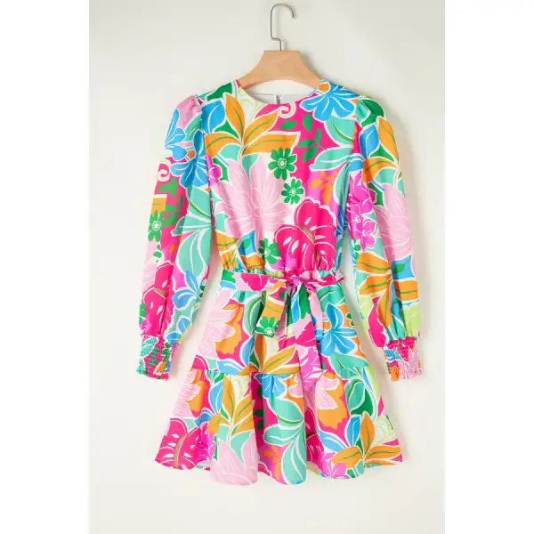 Tie Waist Lantern Sleeve Mini Dress
