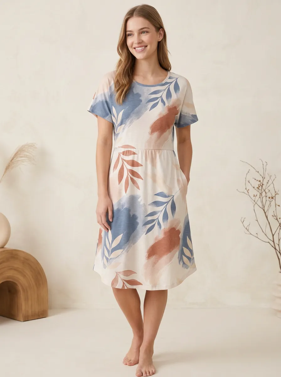 Women's Botanical Abstract Leaf Printed Casual Dress