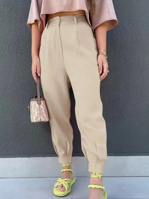 Textured High Waist Pocket Detail Pants