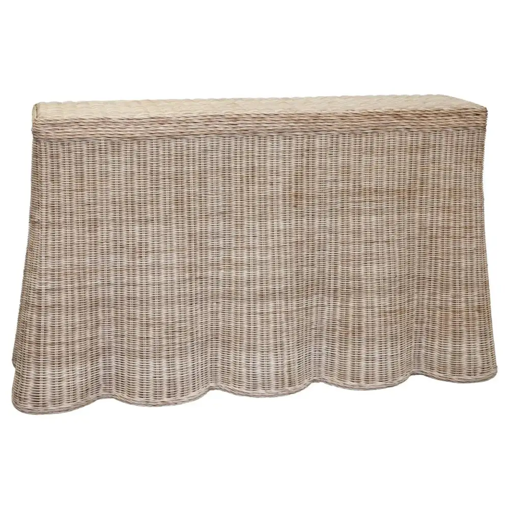 Modern Rattan Scalloped Console Cabinet
