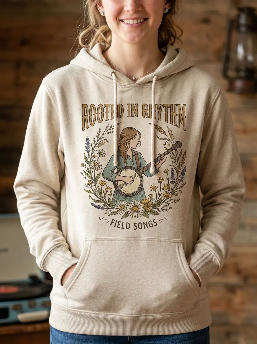 Banjo Floral Women's Country Music Pullover Hoodie