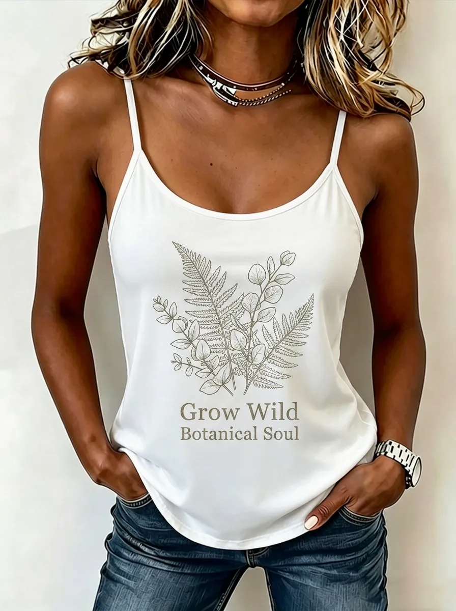 Nature Lover Grow Wild Botanical Fern Printed Tank Top
