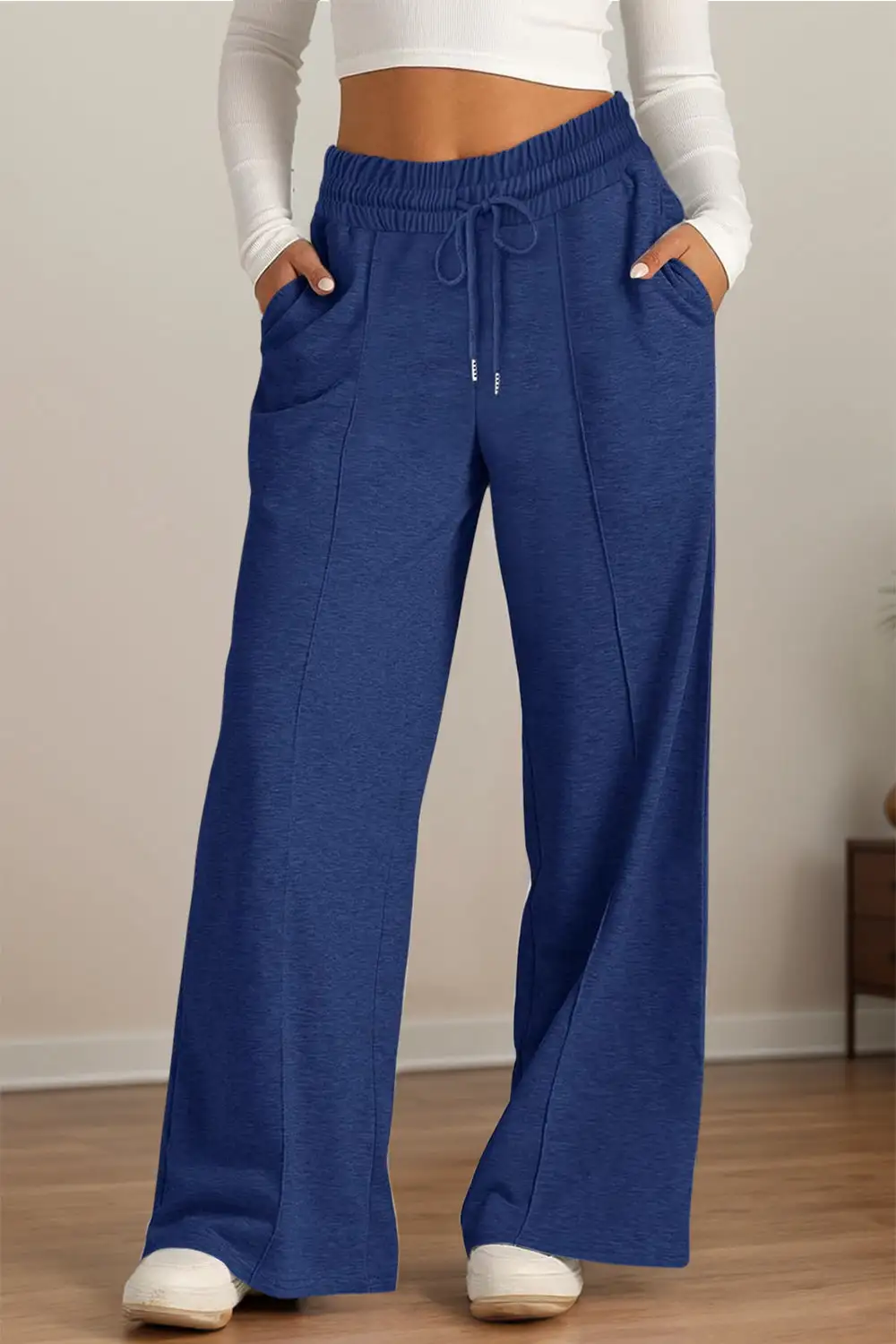 Relaxed Drawstring Elastic Waist Wide Leg Pants