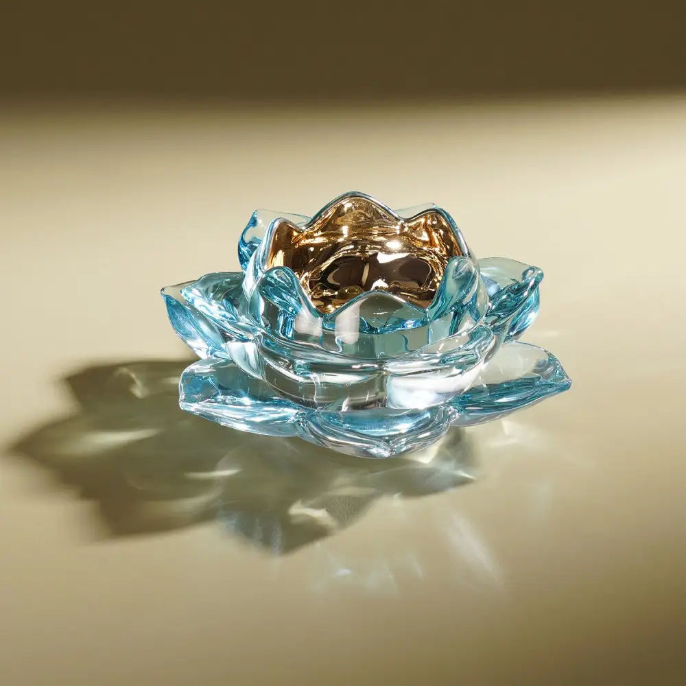 Light Blue Lotus Glass Tealight Holder