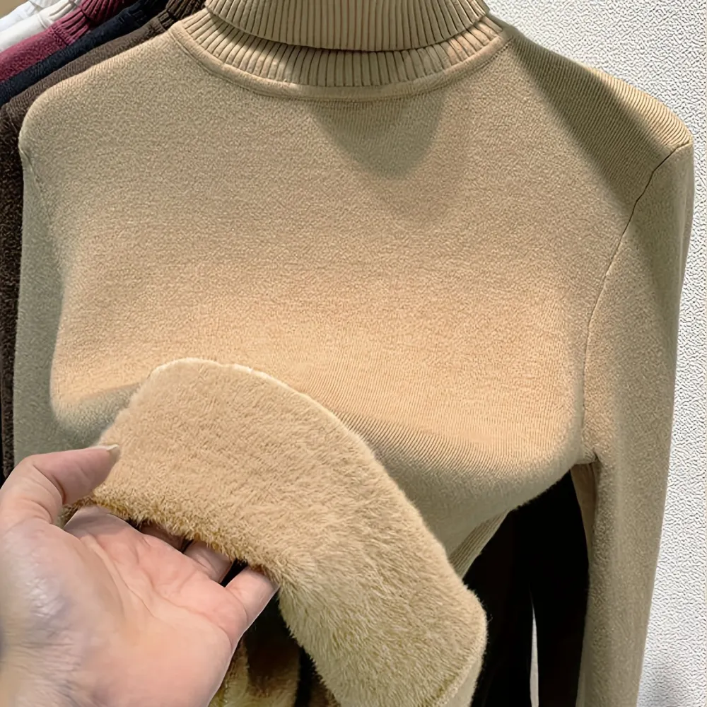 Turtle Neck Fleece Pullover Sweater Elegant Long