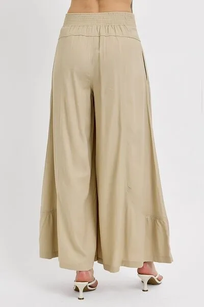 Shirring Detail Wide Leg Pants