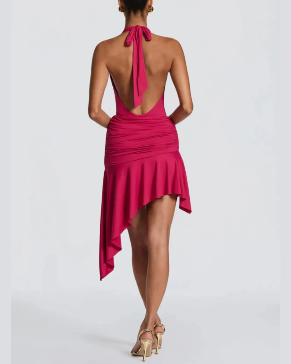 V Halter Twist Asymmetric Mini Dress