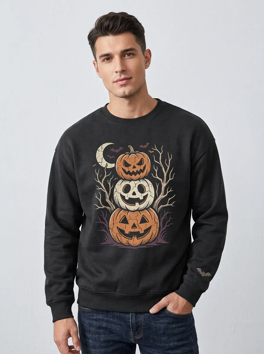 Men's Halloween Pumpkin Stack Moon Sweatshirt