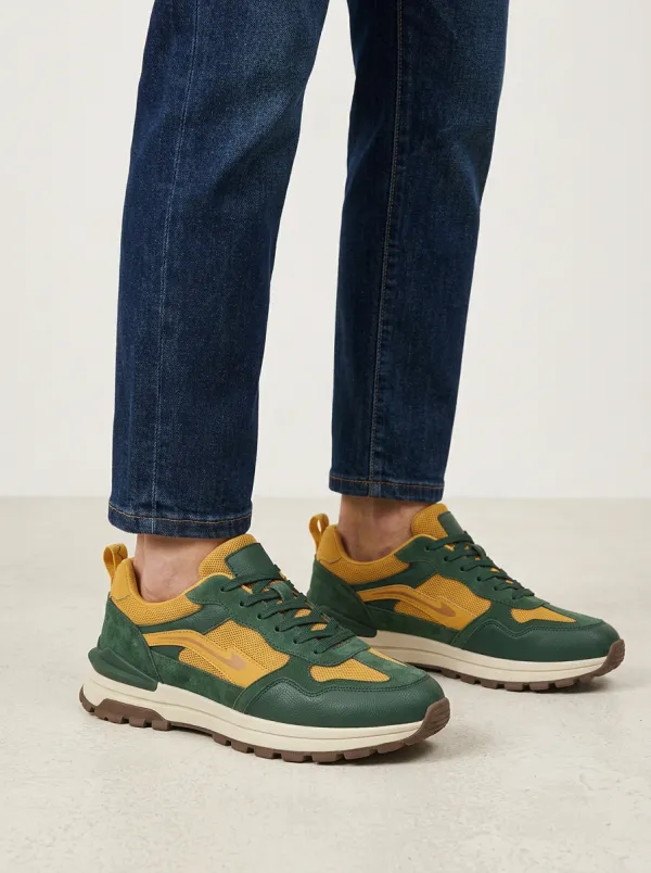 Unisex Colorblock Suede Mesh Print Sneakers