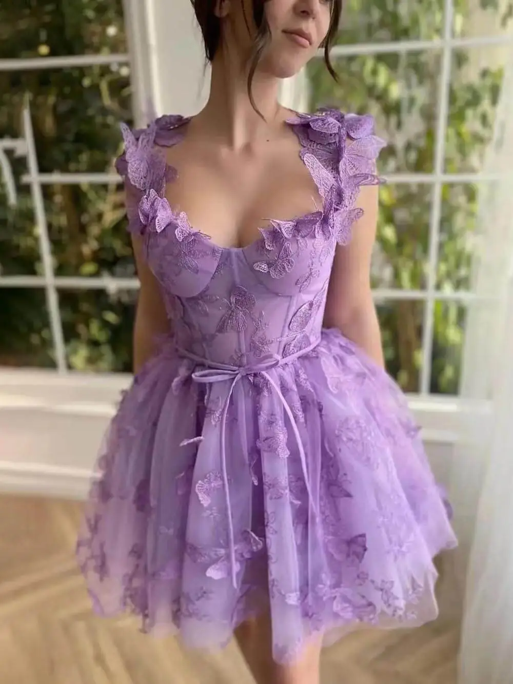 Tulle Butterfly Lace Applique Ball Mini Dress