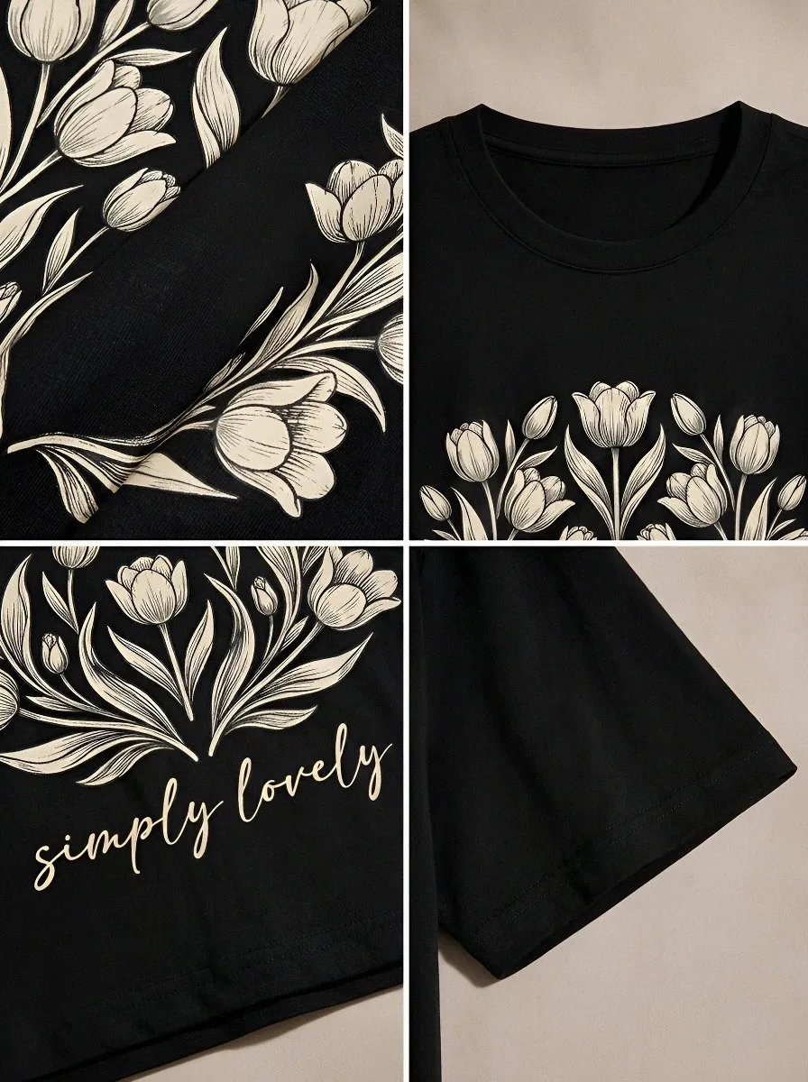 Women's Floral Lover Tulip Bouquet Simply Lovely Printed T-shirt