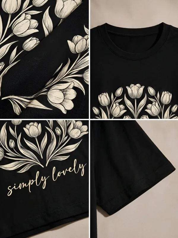 Women's Floral Lover Tulip Bouquet Simply Lovely Printed T-shirt