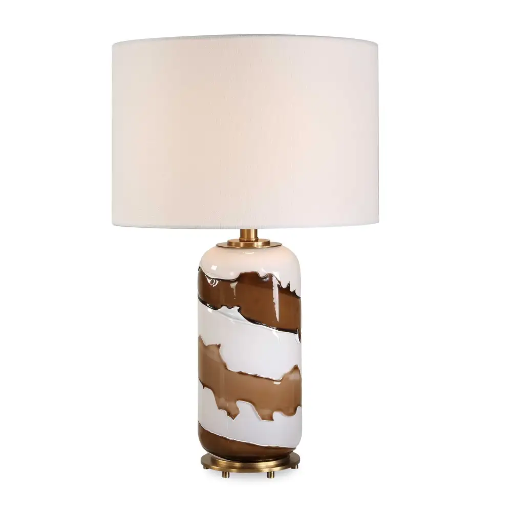 Drum Shade Glass Metal Brass Table Lamp