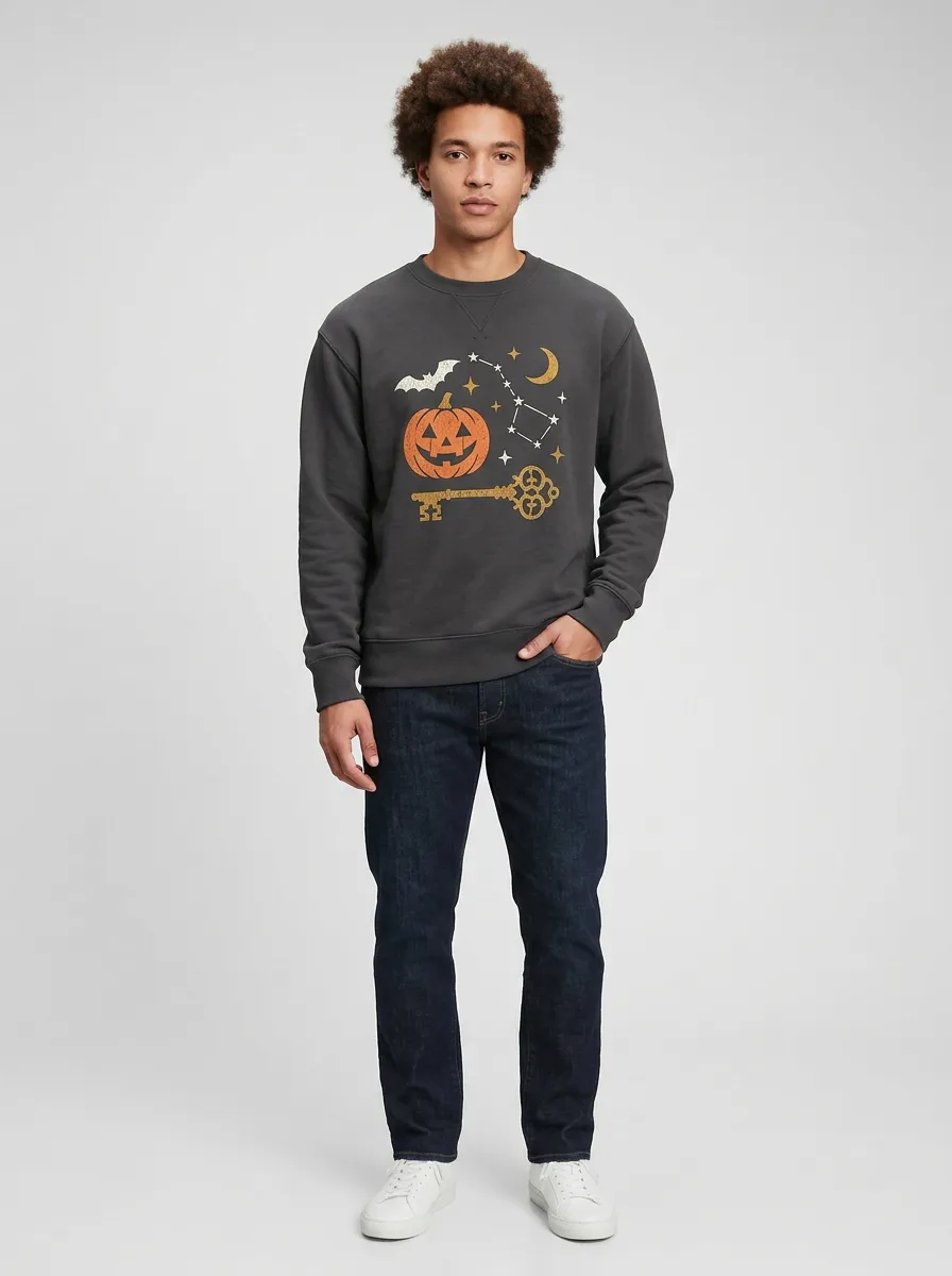 Men's Halloween Pumpkin Bat Constellation Key Sweatshirt