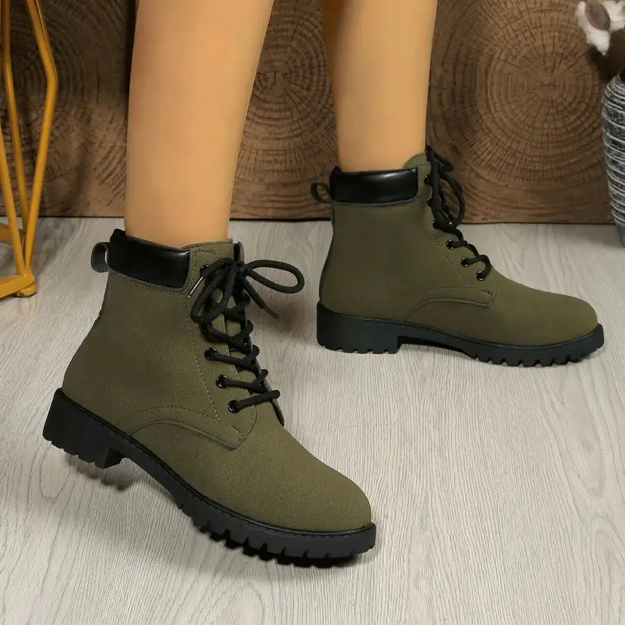 Casual Lace Up Block Heel Boots