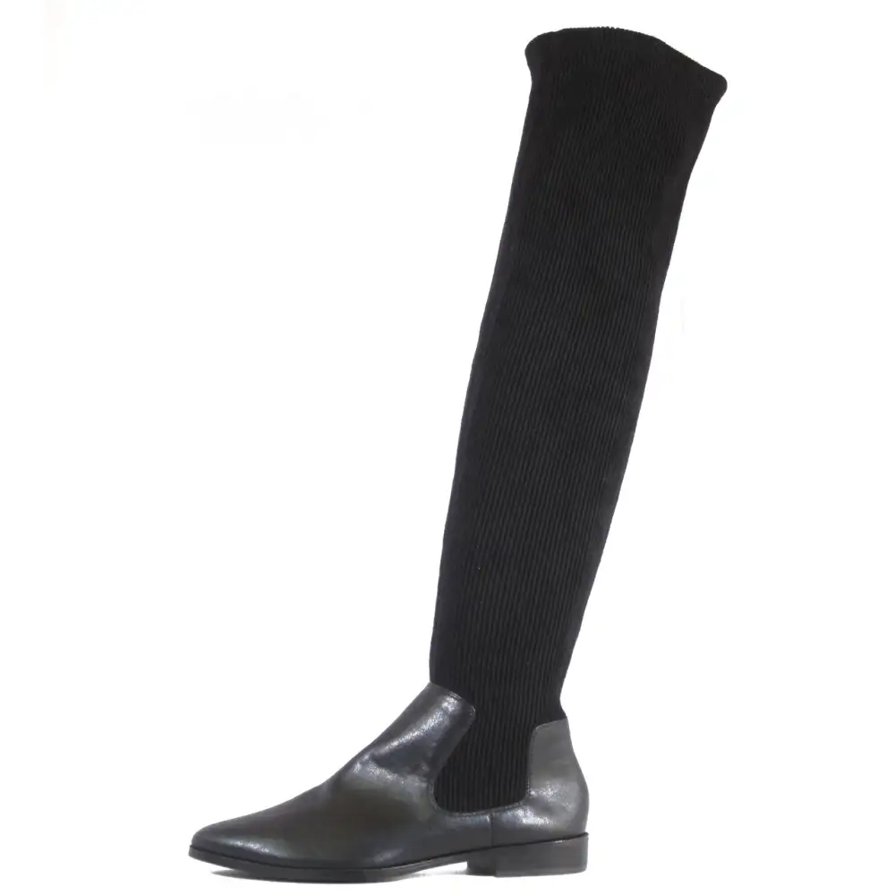 Mixed Material Sock Stretch Knee High Boots